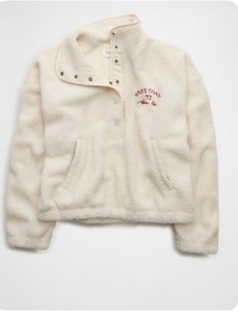 American Eagle Sherpa Fleece Relaxed Henley Sweatshirt Apres Ski